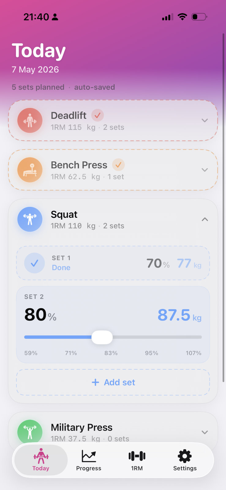 LiftHit exercise list