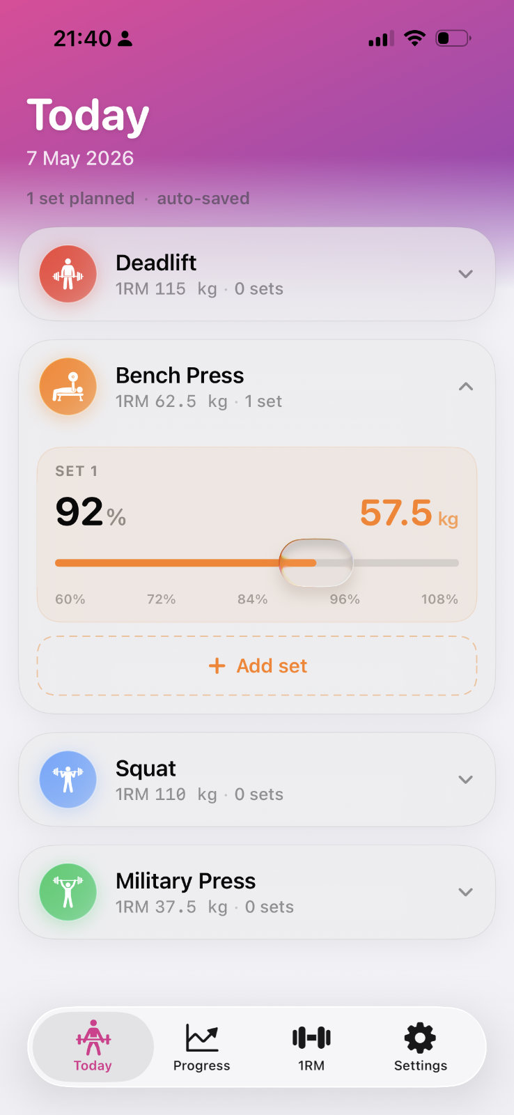 LiftHit set calculator
